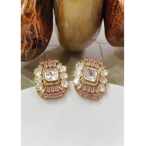 Chic Premium Quality Brass Gold Plated Moissanite <b>Stud</b> <b>Earring</b> for Women Girls Trendy Party Wear Collection - Product Image 1