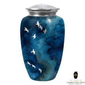Urne funéraire Blue Sky Birds en aluminium pour cendres humaines, 10 pouces - Product Image 2
