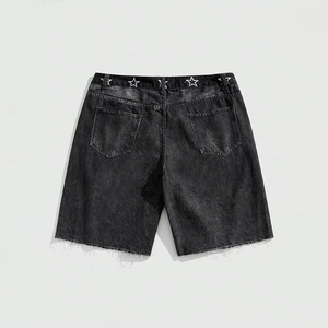 Pantalones Cortos de Mezclilla para Hombre 100% Algodón con Bordado y Pedrería, Ajuste Holgado, Estilo Vintage Lavado, Adornados con Cristales, Estilo Urbano (Jorts) - Product Image 2