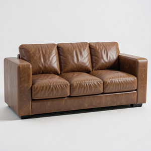 Sofá Contemporáneo con Brazos Curvos Tapizado en Cuero Vacuno Genuino, Estructura Sólida para Salas de Estar Modernas - Product Image 1