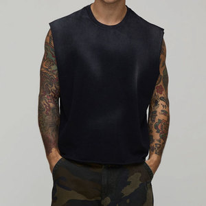 <b>Men's</b> <b>Cropped</b> Sporty 100% Polyester Quick Dry Breathable Washed Blank Streetwear Outdoor Singlet Neck New Arrival Tank <b>Top</b> - Product Image 2