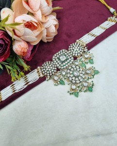 Elegant Kundan Pearl Strand Choker Necklace <b>Set</b> With Earrings And Mangtika Traditional Ethnic Festive Wear <b>Jewellery</b> Collections - Product Image 2
