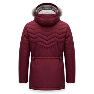 <b>Men's</b> Burgundy Hooded Puffer <b>Jacket</b> Waterproof Windproof Thick Polyester Autumn <b>Long</b> Coat Regular Fit Zipper Closure Sporty - Product Image 1