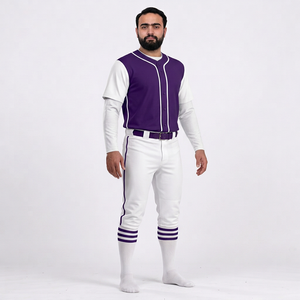 Ensemble de vêtements de baseball pour hommes, pantalon et maillot en jersey uni, 100% polyester, antibactérien, respirant, col en V, manches courtes, fermeture à boutons, personnalisable - Product Image 3