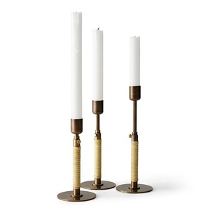 Porte-bougie conique de luxe en laiton doré, enveloppé de rotin, hauteur réglable, style moderne bohème, pour centre de table de mariage - Product Image 3