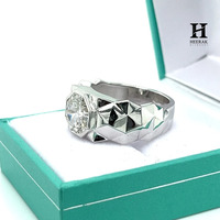 Anillo de lujo para hombre con diamante hexagonal cultivado en laboratorio, solitario geométrico, banda de compromiso, estilo hip hop, anillo de pinky con incrustaciones de diamantes.