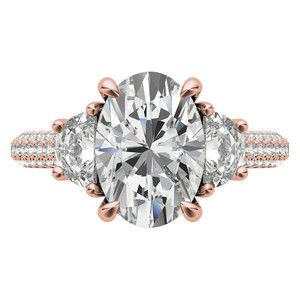Bague de fiançailles ovale et demi-lune en or pur 14k 18k avec diamants de laboratoire pavés, certifiée IGI, qualité VS1, couleur D, pour femmes et filles - Product Image 4