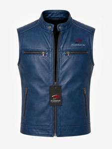 Chaleco de cuero moderno para hombre con construcción duradera, forro suave, bolsillos prácticos y ajuste relajado para montar a caballo, viajar y uso casual. - Product Image 1