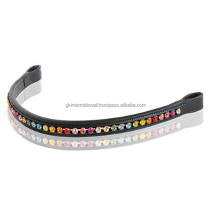 Gran oferta, banda para cejas de caballo de cuero inglés genuino diseñada con cristales de arcoíris de una sola fila, banda para cejas con brida ostentosa - Product Image 4