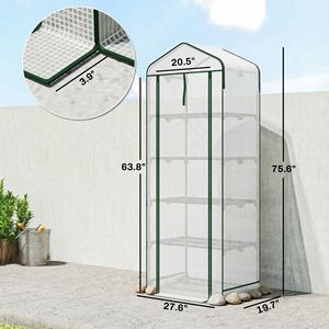 Serra Portatile a 5 Livelli con Copertura in PE Bianco ad Alta Resistenza, Tetto a Schermo, Stile Tradizionale, Telaio in Legno e Metallo, Materiale PVC - Product Image 3