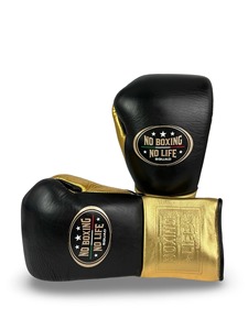 ถุงมือชกมวยประสิทธิภาพสูง No Boxing No Life Squad แบบผูกเชือก สีดำทอง หนังแท้ ปิดนิ้วเต็มรูปแบบ อุปกรณ์ฝึกซ้อม ถุงมือชกมวย - Product Image 3