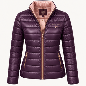 Chaqueta Acolchada para Mujer, Cuello Alto, Manga Larga, Abrigo Ligero Brillante Morado para Invierno, Precio al por Mayor, OEM Personalizado - Product Image 1