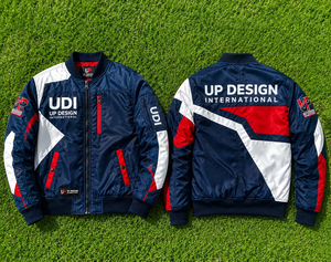 เสื้อแจ็คเก็ตบอมเบอร์แบบสั่งทำสำหรับผู้ชาย, เสื้อกันลมน้ำหนักเบา, ดีไซน์สีตัดต่อ, คอเสื้อแบบริบ, กระเป๋าซิป และโลโก้ - Product Image 6