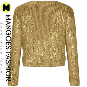 เสื้อแจ็คเก็ตปักเลื่อมสำหรับผู้หญิงสุดหรู สีทอง เหมาะสำหรับงานปาร์ตี้ ดีไซน์เปิดด้านหน้า สวมใส่สบาย ผลิตจากเลื่อมแท้ - Product Image 3