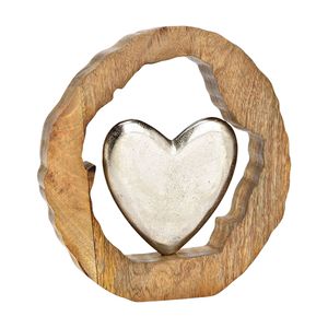 Ornement en forme de cœur élégant avec base en métal aluminium et bois, idéal pour offrir en cadeau, pour la décoration ou pour la décoration festive. - Product Image 6