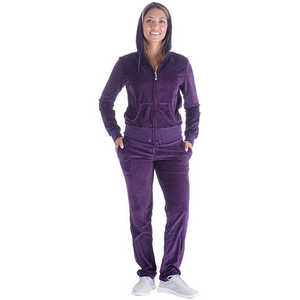 Conjunto de Dos Piezas de Terciopelo con Logotipo Personalizado para Mujer, Top Corto con Cremallera de Color Sólido, Chaqueta con Capucha y Pantalones Deportivos para Otoño e Invierno, Chándal de Terciopelo - Product Image 1