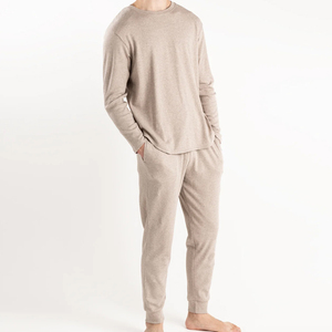 <b>Mens</b> Jersey <b>Pajama</b> <b>Set</b> Soft Stretch Sleepwear Short Sleeve Shirt Matching Long Pants Breathable Home Wear Relaxed Night Suit - Product Image 4