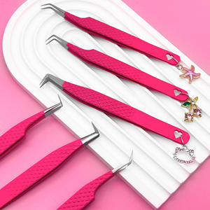 Ensemble de pinces à cils en acier inoxydable rose, pointes incurvées de précision pour extensions de fibres - Product Image 5