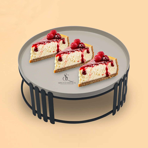 Modern Round Shape Metal Cake Stand Grey Serving Platter With Matte Black Geometric Base For Dessert Display & Party Decor - Product Image 1