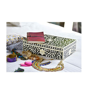Boîte à bijoux faite à la main en incrustation d'os boîte décorative de bijoux boîte à bijoux personnalisée en incrustation de résine d'os avec logo luxe indien personnalisé - Product Image 1