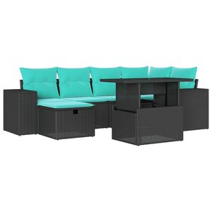 Divano da 7 pezzi in Poly Rattan nero con cuscini eleganti mobili da esterno - Product Image 2