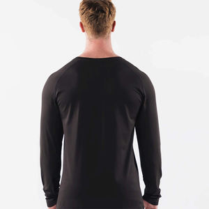 T-shirt à manches longues pour homme, jersey 220G, mélange de coton respirant, coupe classique, couleur unie, vêtements décontractés - Product Image 4