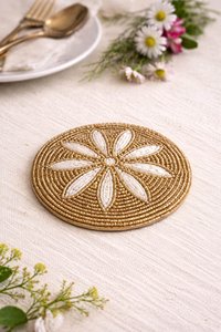 Handmade Bee <b>Beaded</b> Stone <b>Coaster</b> Round Drink Mat for Home Hotel Table Decor - Product Image 3