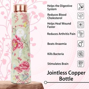 100 Percent Pure <b>Copper</b> Water <b>Bottle</b> with Flower Print Leak Proof Lid Ayurvedic <b>Drinking</b> <b>Bottle</b> for Office Hiking - Product Image 3