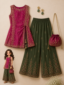 Women's Traditional Embroidered Cotton Chiffon <b>Shawl</b> Breathable Green Maroon Color Ethnic <b>Wedding</b> Wear All Seasons Daily Use - Product Image 1