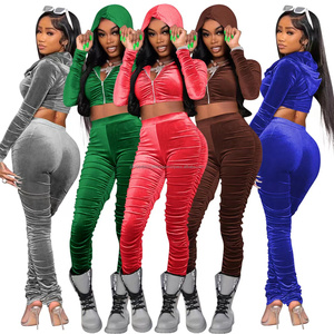 Fashion Trend Zipper <b>Velour</b> <b>Tracksuit</b> Custom logo Hoodie and Sweatshirt for Women - Product Image 1