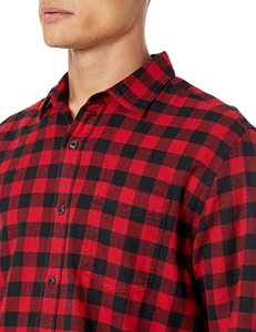 Chemises en flanelle à manches longues pour hommes, col boutonné, vente en gros d'usine 2025, chemise en flanelle décontractée en coton à carreaux rouges et noirs classiques - Product Image 4