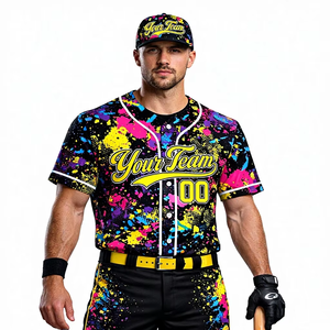 Camiseta de Béisbol Personalizada para Hombre con Logotipo, Diseño Vibrante con Salpicaduras de Pintura, Uniforme con Nombre y Número, Tallas Grandes, Suministro OEM - Product Image 1
