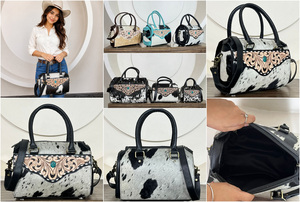 Luxury 2026 Cowhide <b>Medium</b> Speedy Bag Tooled Leather Western Turquoise Stone <b>Handbag</b> with Shoulder & Crossbody Travel Duffel Bag - Product Image 3
