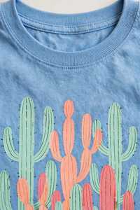 T-shirt en jersey bleu à manches courtes et col rond pour femme, imprimé cactus mignon, coupe décontractée, idéal pour l'été - Product Image 6