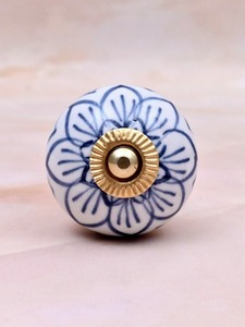 Modern <b>Ceramic</b> Round Cabinet <b>Knobs</b> with Gold Trim Blue White Pattern Drawer Pulls for Home Office Furniture 4PC - Product Image 5