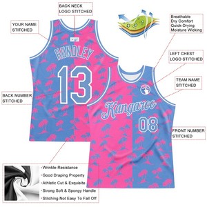 Custom Pink <b>Light</b> Blue-white Palm Trees Authentic Basketball Jersey Personalized Stitched Team <b>Name</b> Number Sportswear Gear - Product Image 2