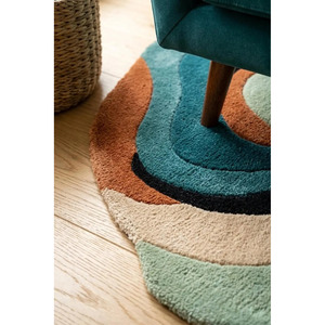 Alfombra de Lana Hecha a Mano con Diseño Abstracto en Tonos Verde Azulado, Terracota, Verde Salvia y Negro, con Base de Látex, para Decoración Retro de Sala de Estar - Product Image 5