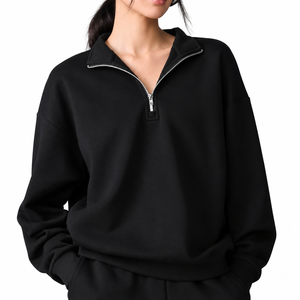 Felpa da donna grigia tinta unita con cappuccio, maniche lunghe, zip, collo alto, vestibilità ampia, in Pakistan. - Product Image 6