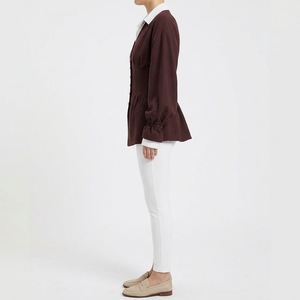 Blue Fox International <b>Women</b> Vintage Burgundy Bomber Jacket <b>Corset</b> Waist Lantern Sleeve Blouse Layered Collar Formal Elegant - Product Image 3