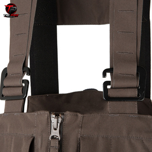 Salopette de chasse pour homme, marron foncé uni, avec genouillères renforcées vert olive, fermeture éclair centrale intégrale et double poche avant - Product Image 6