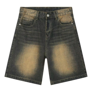 Pantalones Cortos de Mezclilla Vintage para Hombre, Lavados, con Bajo Deshilachado, Corte Holgado, Estilo Casual, Streetwear - Product Image 3