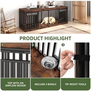 Modern Wood Large Breed Pet <b>Cage</b> with Storage Top Solid Wood & Metal Construction Powder-Coated Finish 50 lb Capacity Indoor Use - Product Image 2