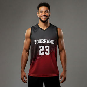 Uniformes de basket-ball personnalisés sublimés imprimés respirants et anti-humidité, grandes tailles, 100 % polyester, sans manches, col en V, logo personnalisé - Product Image 3