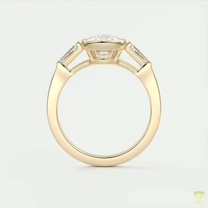 Bague de fiançailles vintage à trois pierres en moissanite taille ovale, en argent sterling 925, sertie à griffes, baguette conique, certifiée IGI - Product Image 2