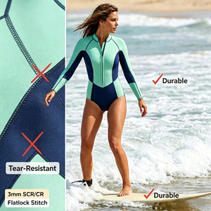 3mm Neoprene Women <b>Wetsuit</b> Long Sleeve Surfing Suit Front Zipper SCR Diving Suit Flatlock Stitching Suit - Product Image 5