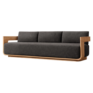 Modern Outdoor <b>Sofa</b> Solid Teak <b>Wood</b> Curved Frame Black Cushion Contemporary Style Patio Lounge Couch Luxury Garden Furniture - Product Image 2