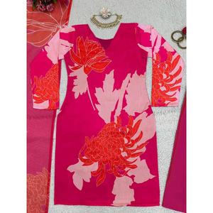 IMPRESIÓN DIGITAL DE MUSELINA ATRACTIVA CON TRABAJO A MANO FONDO SUPERIOR CON DUPATTA ROSA - Product Image 6