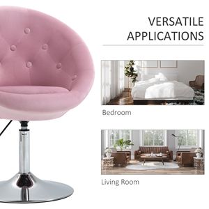 Sedia Girevole Moderna con Telaio Cromato e Seduta Imbottita Rotonda, Rosa, per Trucco e Vanità, con Altezza Regolabile per Soggiorno e Camera da Letto - Product Image 4