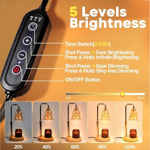 โคมไฟอุ่นเทียนไฟฟ้าพร้อมตัวตั้งเวลา ปรับความสว่างได้ 5 ระดับ และคุณสมบัติป้องกันแสงสะท้อนสำหรับเทียนหอม - Product Image 6