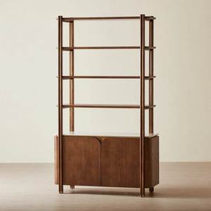 Luxury <b>Solid</b> Teak <b>Wood</b> Bookshelf Multi Tier Open Shelf <b>Bookcase</b> with Lower Storage Cabinet - Product Image 1